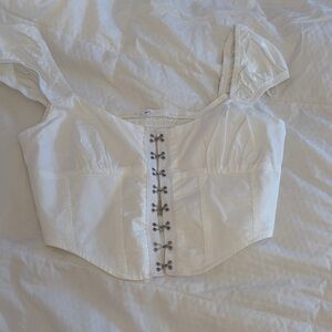 Garage White Lace-Up Blouse